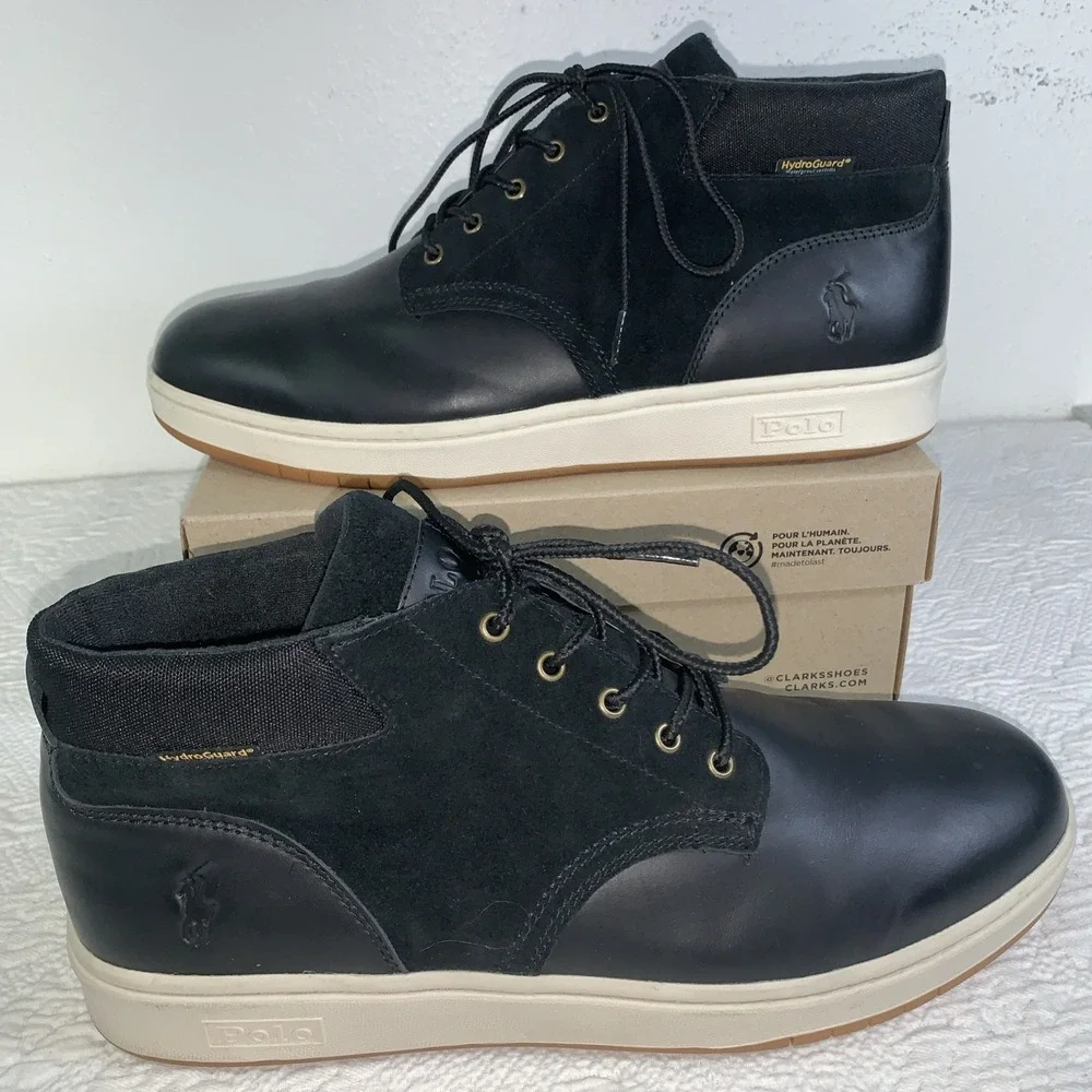 Polo Ralph Lauren Shrunken Sneaker Boot Black Waterproof Leather Shoes Mens 13
